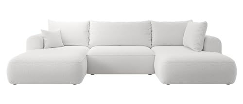 Selsey OVO - Wohnlandschaft U-Form-Sofa mit Schlaffunktion, Bettkasten, Ottomane rechts, Boucle Grau von Selsey