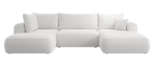Selsey OVO - Wohnlandschaft U-Form-Sofa mit Schlaffunktion, Bettkasten, Ottomane links, Boucle Grau von Selsey