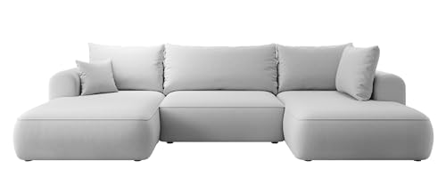 Selsey OVO - Wohnlandschaft U-Form-Sofa mit Schlaffunktion, Bettkasten, Ottomane rechts, Veloursbezug Grau von Selsey