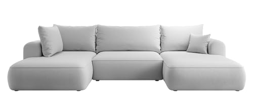 Selsey OVO - Wohnlandschaft U-Form-Sofa mit Schlaffunktion, Bettkasten, Ottomane links, Veloursbezug Grau von Selsey