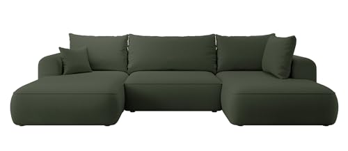 Selsey OVO - Wohnlandschaft U-Form-Sofa mit Schlaffunktion, Bettkasten, Ottomane rechts, Veloursbezug Olivgrün von Selsey