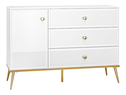 Selsey Darrby Sideboard Weiß Hochglanz Kommode 120x40x84,8 cm - Klare Linien, Goldene Details, Soft-Close - Kommode Weiß mit Schubladen für Wohnzimmer oder Schlafzimmer, Selbstmontage Selsey Darrby Sideboard Weiß Hochglanz Kommode 120x40x84,8 cm - Klare Linien, Goldene Details, Soft-Close - Kommode Weiß mit Schubladen für Wohnzimmer oder Schlafzimmer, Selbstmontage von Selsey