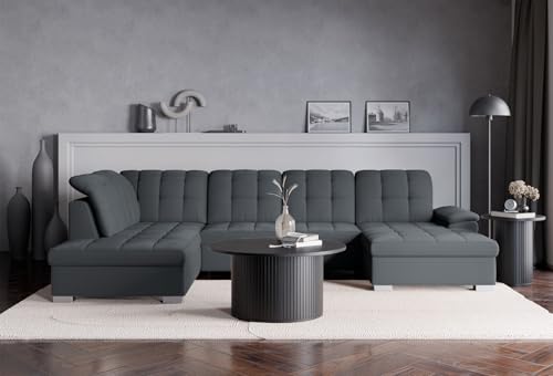 Selsey Ecksofa 330 x 212 cm U-Form Dunkelgrau Modular Couch Sofa Mit Schlaffunktion Ottomane Sofa Mit Stauraum/Bettkasten verstellbare Kopfstützen Wasserabweisend, Abriebfest Rechtse Seite von Selsey