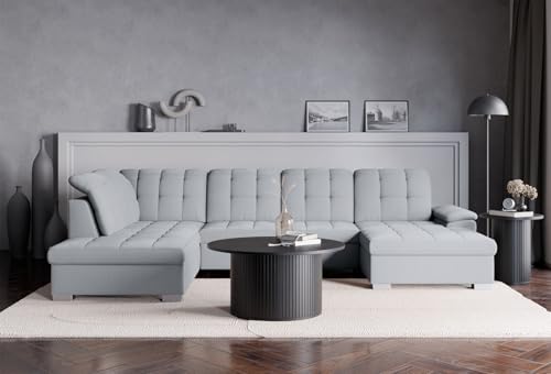 Selsey Ecksofa 330 x 212 cm U-Form Hellgrau Modular Couch Sofa Mit Schlaffunktion Ottomane Sofa Mit Stauraum/Bettkasten verstellbare Kopfstützen Wasserabweisend, Abriebfest Rechtse Seite Selsey Ecksofa 330 x 212 cm U-Form Hellgrau Modular Couch Sofa Mit Schlaffunktion Ottomane Sofa Mit Stauraum/Bettkasten verstellbare Kopfstützen Wasserabweisend, Abriebfest Rechtse Seite von Selsey