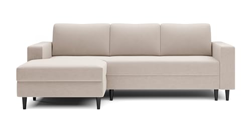 Selsey - Ecksofa Nalika in L-Form mit einem Behälter aus cremefarbenem hydrophobem Velours auf der linken Seite von Selsey