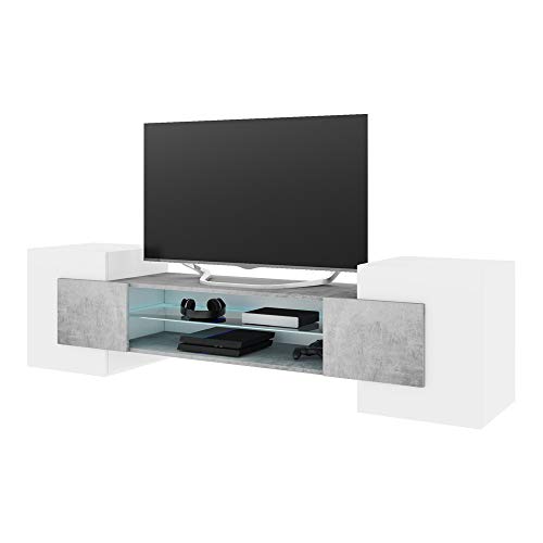 Selsey Gaelin – TV-Lowboard / Fernsehschrank in Weiß/Betonoptik Stehend Modern mit LED-Beleuchtung 160 cm von Selsey