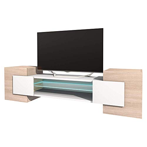 Selsey Gaelin – TV-Lowboard / Fernsehschrank in Sonoma Eiche/Weiß Stehend mit LED-Beleuchtung160 cm von Selsey