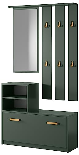 Selsey Flurgarderoben Set Garderobe Flur Wandgarderobe Garderobenpaneel Schuhregal Spiegel Regal Garderobenset Flaschengrün Mit Goldenen Griffen Yesfir von Selsey
