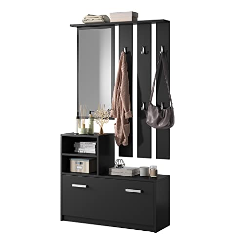 Selsey Flurgarderoben Set Garderobe Flur Wandgarderobe Garderobenpaneel Schuhregal Spiegel Regal Garderobenset Schwarz Mit Silbernen Griffen Yesfir Selsey Flurgarderoben Set Garderobe Flur Wandgarderobe Garderobenpaneel Schuhregal Spiegel Regal Garderobenset Schwarz Mit Silbernen Griffen Yesfir von Selsey