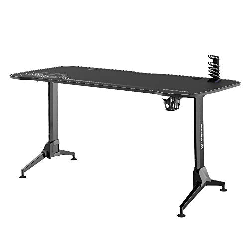 Selsey FUROX - Gaming-Tisch/Gamer Schreibtisch mit Carbon Oberfläche, Full Desktop Mauspad, höhenverstellbar, 160 x 70 cm (Schwarz/Weiß) von Selsey