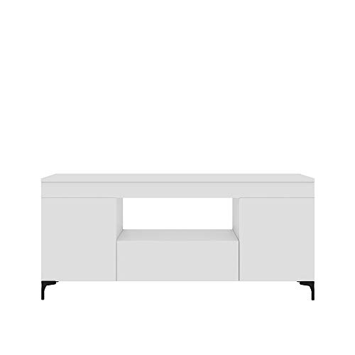 Selsey Gusto - TV-Lowboard/TV-Schrank stehend mit Füßen - geschlossener Stauraum - offenes Fach, 137 cm (Weiß Matt/Weiß Matt) von Selsey