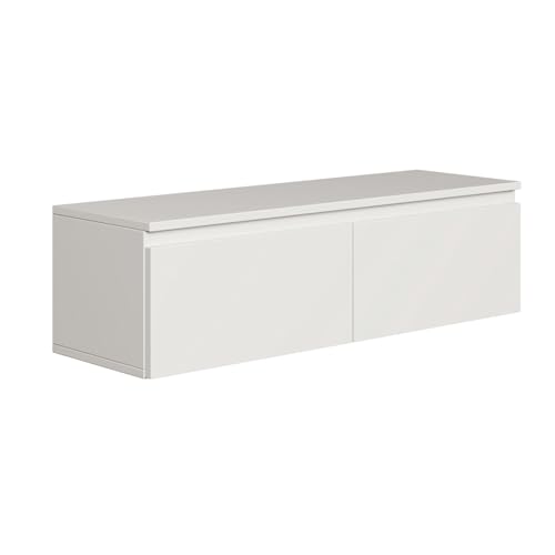 Selsey Hängeboard Bemmi 28,4x100x31,8 cm, Minimalistisches TV Lowboard, Weiß, Hochwertige Spanplatte mit ABS-Kanten, Zwei Klappenfächer,Melaminbeschichtet, Ideal fürs Wohnzimmer von Selsey