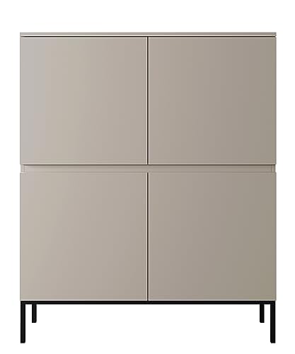 Selsey Bemmi - Highboard Hochkommode 4-türig, Beige mit schwarzen Beinen, 100 cm von Selsey