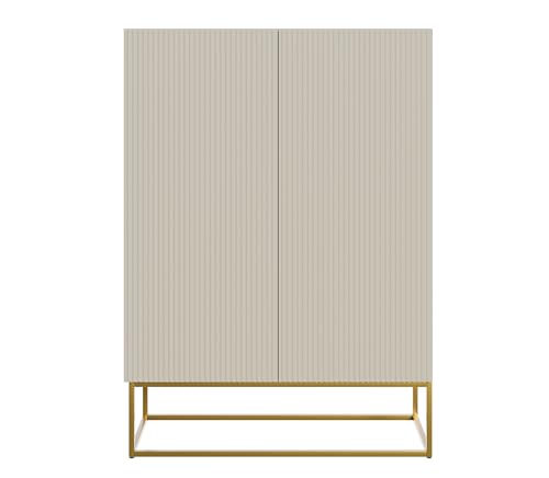 Selsey Veldio - Highboard 2-türig, Graubeige Taupe mit goldenem Metallgestell, 90 cm breit von Selsey