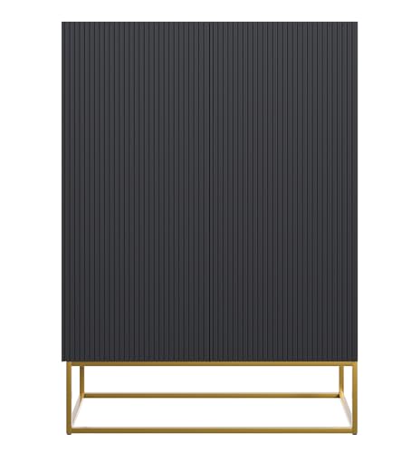 Selsey Veldio - Highboard 2-türig, Schwarz mit goldenem Metallgestell, 90 cm breit von Selsey