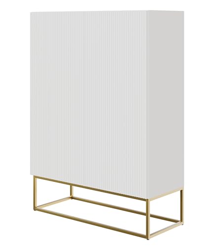 Selsey Veldio - Highboard 2-türig, Weiß mit goldenem Metallgestell, 90 cm breit von Selsey