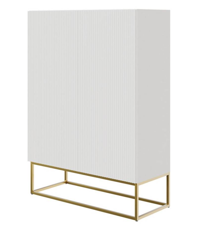 Selsey Highboard VELDIO, Highboard 2-türig mit 3 Fächern, Lamellenfronten und goldenen Beinen Selsey Highboard VELDIO, Highboard 2-türig mit 3 Fächern, Lamellenfronten und goldenen Beinen von Selsey