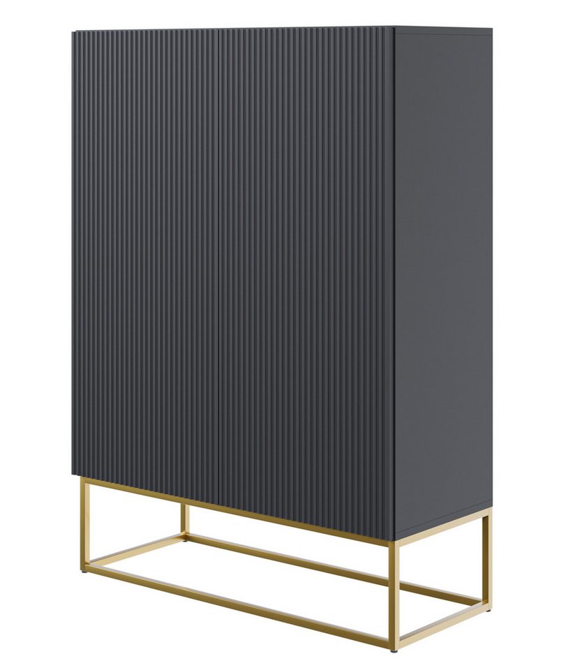 Selsey Highboard VELDIO, Highboard 2-türig mit 3 Fächern, Lamellenfronten und goldenen Beinen Selsey Highboard VELDIO, Highboard 2-türig mit 3 Fächern, Lamellenfronten und goldenen Beinen von Selsey