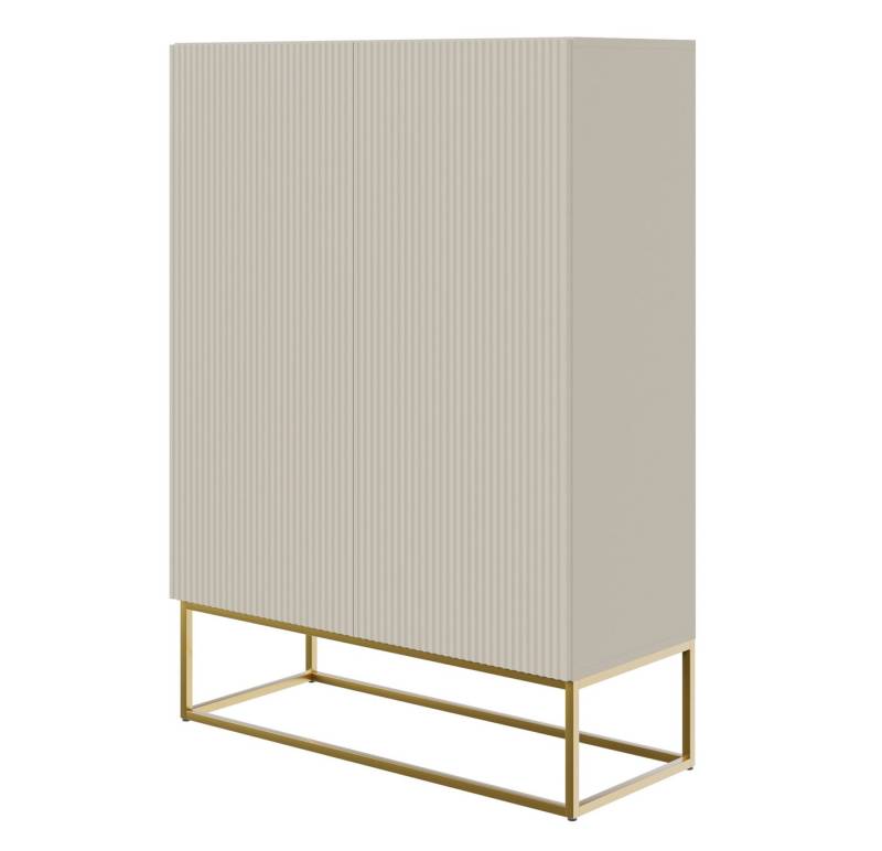 Selsey Highboard VELDIO, Highboard 2-türig mit 3 Fächern, Lamellenfronten und goldenen Beinen von Selsey