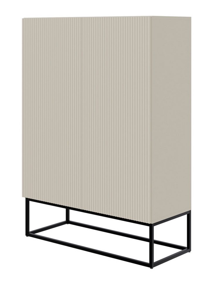Selsey Highboard VELDIO, Highboard 2-türig mit 3 Fächern, Lamellenfronten und schwarzen Beinen Selsey Highboard VELDIO, Highboard 2-türig mit 3 Fächern, Lamellenfronten und schwarzen Beinen von Selsey