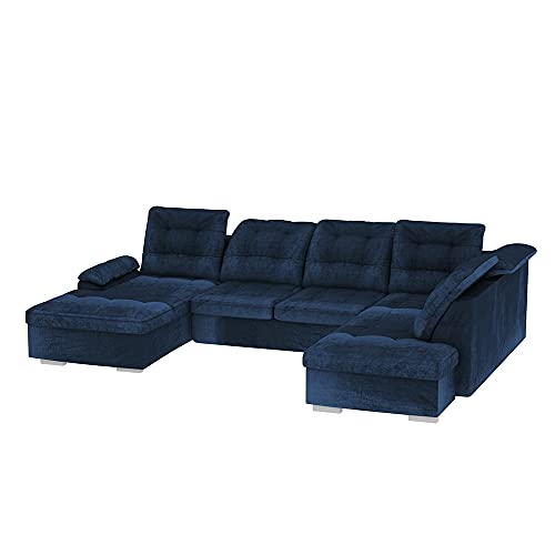 Selsey Jamaal U - Schlafsofa in U-Form mit regulierbarer Rückenlehne, Bettkasten 330 cm (Dunkelblau, Ottomane Links) von Selsey