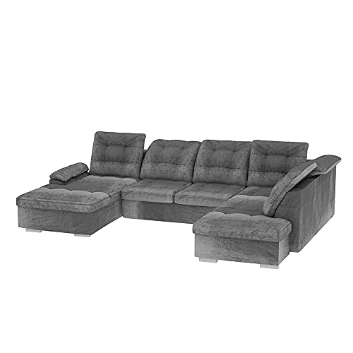 Selsey Jamaal U - Schlafsofa in U-Form mit regulierbarer Rückenlehne, Bettkasten 330 cm (Hellgrau, Ottomane Links) von Selsey