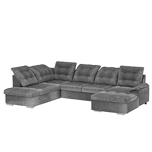 Selsey Jamaal U - Schlafsofa in U-Form mit regulierbarer Rückenlehne, Bettkasten 330 cm (Hellgrau, Ottomane rechts) von Selsey