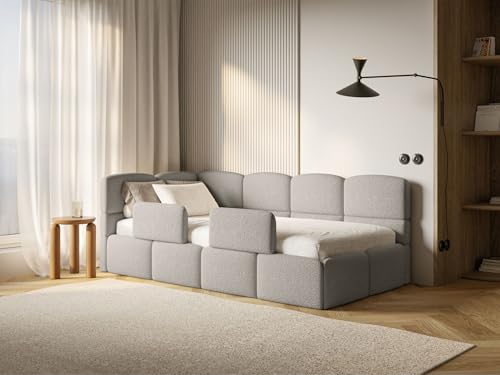 Selsey Jugendbett 90x200 cm Links Komfortables Polsterbett mit Bettkasten Sicherer Schlaf Rausfallschutz-Gitter Modernes Design Stabiler Holzrahmen Taupe Ideal Kinderzimmer von Selsey