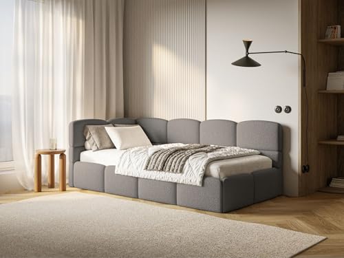 Selsey Jugendbett 90x200 cm Links Polsterbett mit Stauraum Gepolstetes Kopfteil Stabiler Rahmen aus Kiefer und Fichte Hochwertiger Bezug in Grau Für Kinderzimmer von Selsey