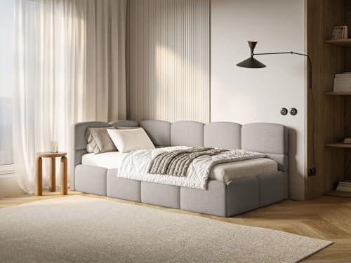 Selsey Jugendbett 90x200 cm Links Polsterbett mit Stauraum Gepolstetes Kopfteil Stabiler Rahmen aus Kiefer und Fichte Hochwertiger Bezug in Taupe Für Kinderzimmer von Selsey