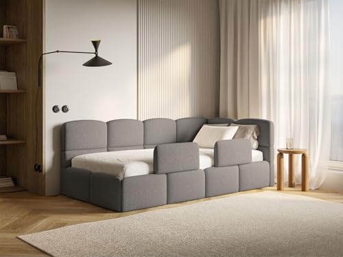Selsey Jugendbett 90x200 cm Rechts Komfortables Polsterbett mit Bettkasten Sicherer Schlaf Rausfallschutz-Gitter Modernes Design Stabiler Holzrahmen Grau Ideal Kinderzimmer von Selsey