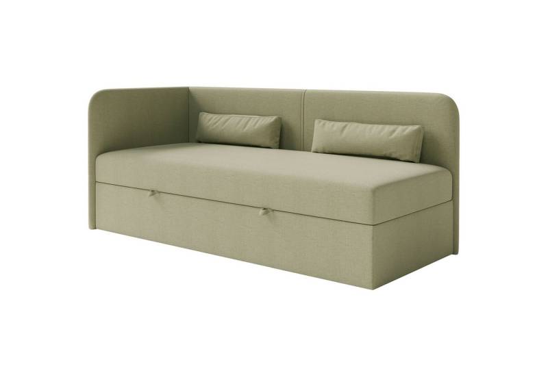 Selsey Jugendbett CALMMO, gepolstertes Einzelbett mit Kopfteil, Matratze, Stauraum, 90x200 cm von Selsey
