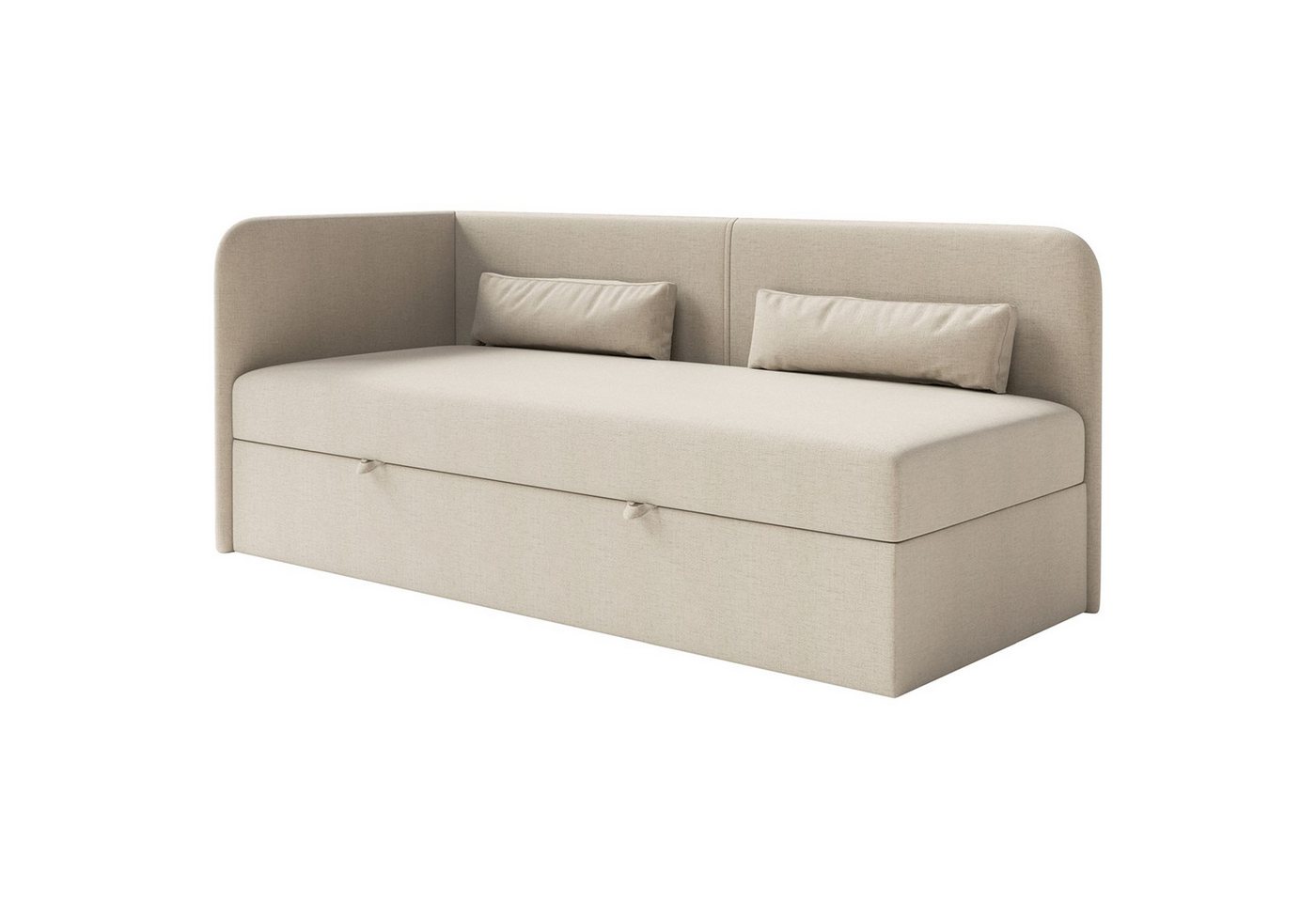 Selsey Jugendbett CALMMO, gepolstertes Einzelbett mit Kopfteil, Matratze, Stauraum, 90x200 cm von Selsey