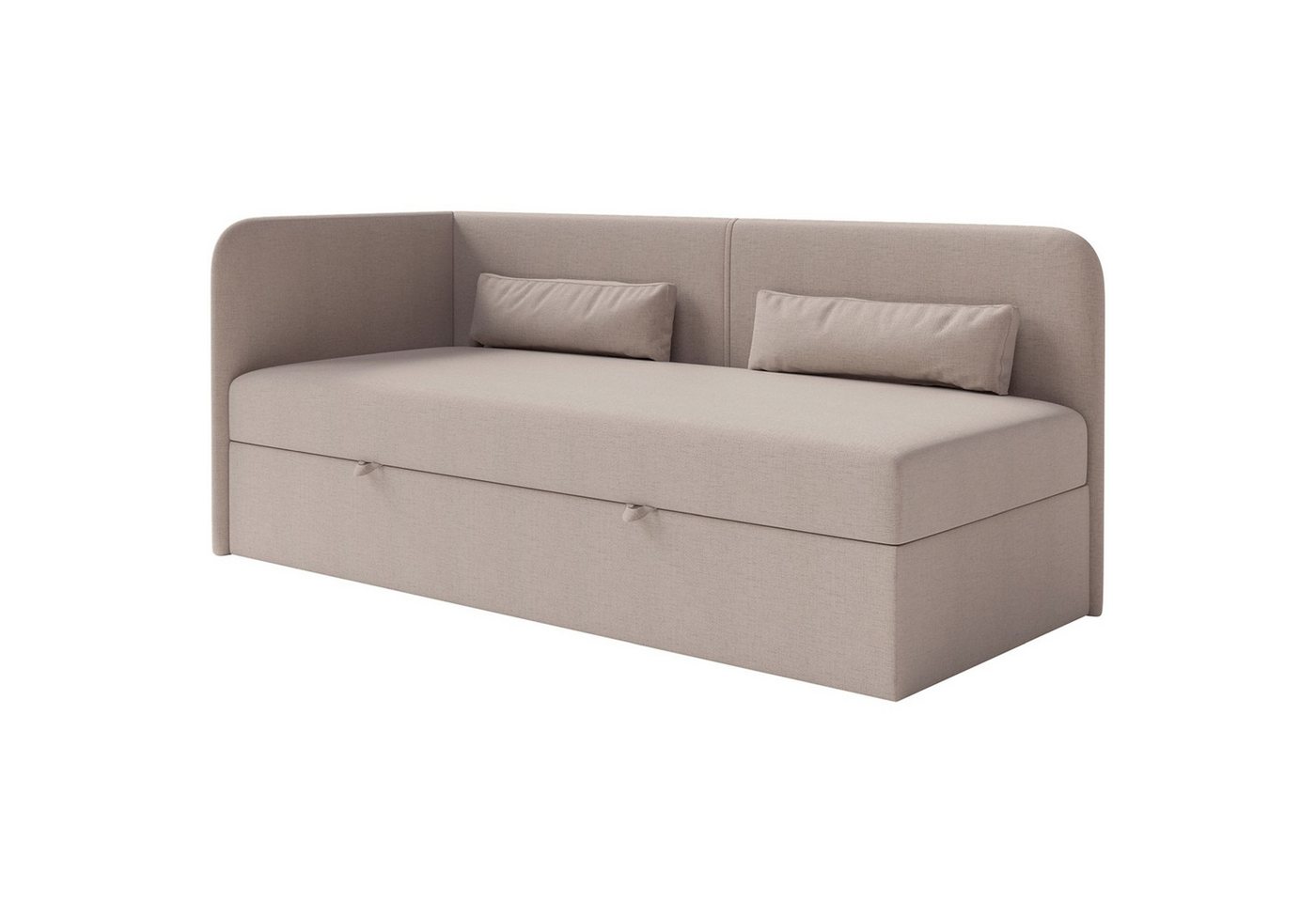 Selsey Jugendbett CALMMO, gepolstertes Einzelbett mit Kopfteil, Matratze, Stauraum, 90x200 cm von Selsey