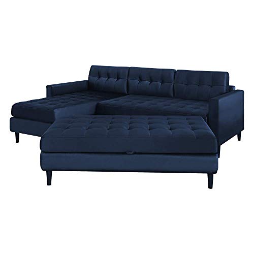 Selsey KOPENHAGEN - Ecksofa Blau mit Stoffbezug Schlaffunktion Bettkasten Ottomane links/rechts 225cm von Selsey