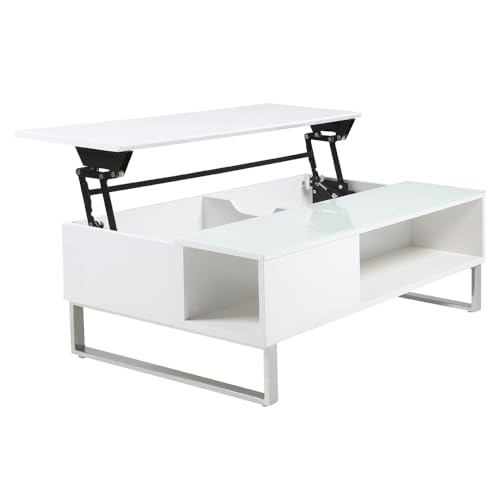 Selsey KOSTRENA Couchtisch, klappbar, mit Element aus gehärtetem Glas, Weiß, 110 x 60 cm von Selsey