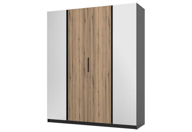 Selsey Kleiderschrank KAJA 4-türig mit Soft-Close, Kleiderstange und 11 Regalfächern, 200 cm von Selsey