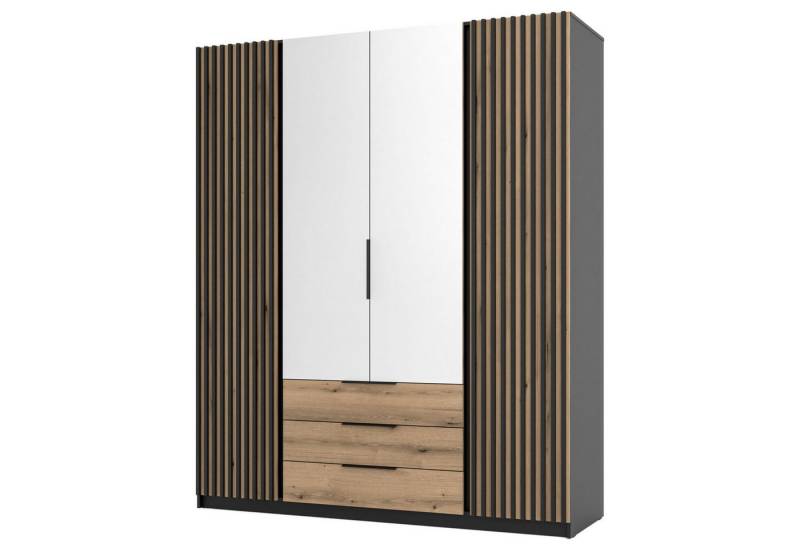 Selsey Kleiderschrank KAJA 4-türig mit Soft-Close, Kleiderstange und 11 Regalfächern, 200 cm von Selsey