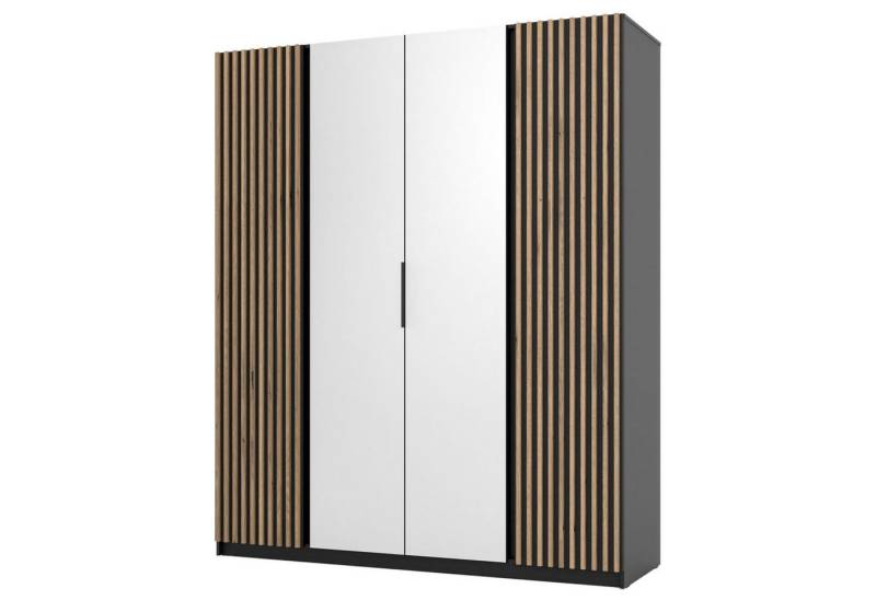 Selsey Kleiderschrank KAJA 4-türig mit Soft-Close, Kleiderstange und 11 Regalfächern, 200 cm von Selsey