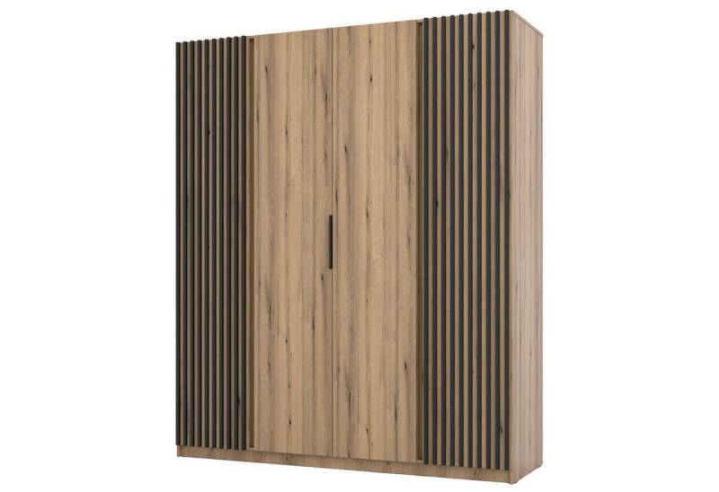 Selsey Kleiderschrank KAJA 4-türig mit Soft-Close, Kleiderstange und 11 Regalfächern, 200 cm von Selsey