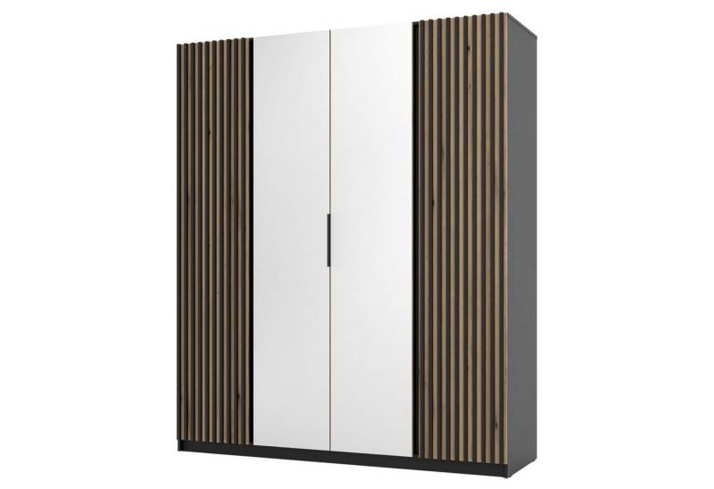 Selsey Kleiderschrank KAJA 4-türig mit Soft-Close, Kleiderstange und 11 Regalfächern, 200 cm von Selsey