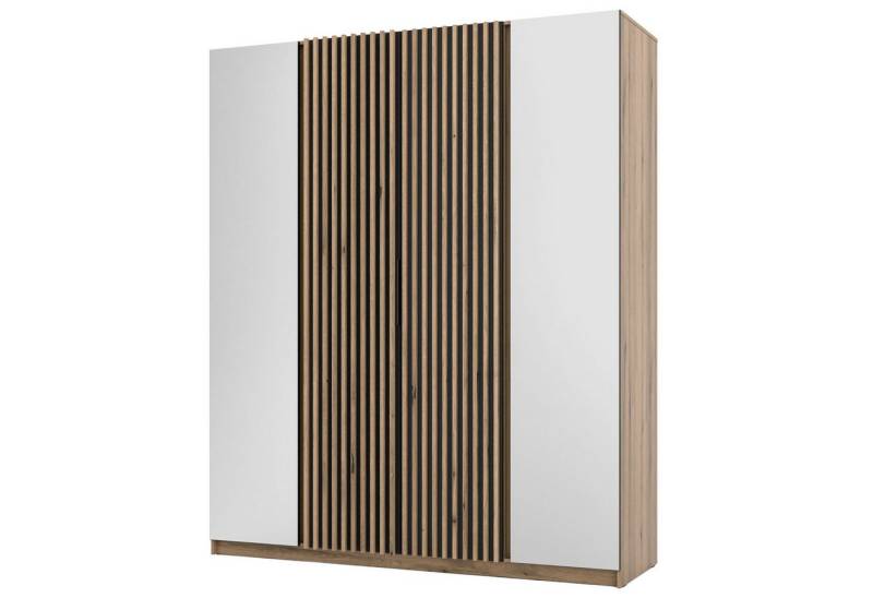 Selsey Kleiderschrank KAJA 4-türig mit Soft-Close, Kleiderstange und 11 Regalfächern, 200 cm von Selsey