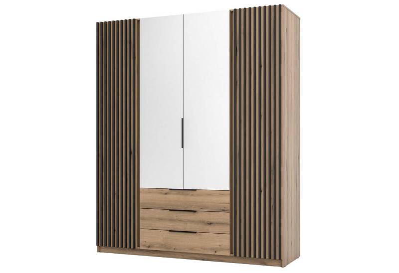 Selsey Kleiderschrank KAJA 4-türig mit Soft-Close, Kleiderstange und 11 Regalfächern, 200 cm von Selsey