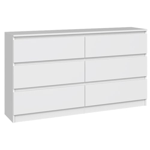 Selsey Kommode Malwa 75 x 138 x 40 cm - Sechs Geräumige Schubladen - Grifflose Front - Robuste Laminierte Spanplatte 16 mm - Weißes Design - Ideal für Schlafzimmer von Selsey
