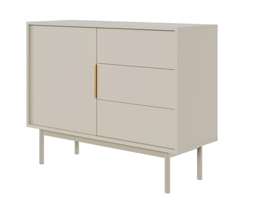 Selsey Kommode Aufbewahrungsschrank 1 Tür 3 Schubladen Schrank Schubladenschrank Push to Open Soft Close 104 cm Viviaro Graubeige von Selsey