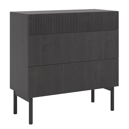 Selsey Kommode Aufbewahrungsschrank 3 Schubladen Schrank Schubladenschrank Push to Open 90 cm Nolie Portland Esche Schwarz von Selsey