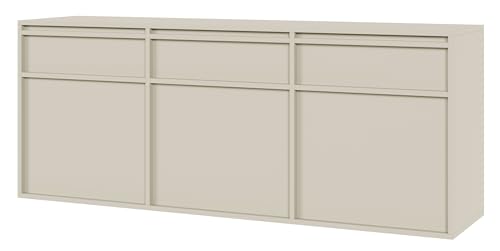 Selsey Kommode Aufbewahrungsschrank 3 Türen 3 Schubladen Schrank Schubladenschrank Push to Open Hängend 154 cm Evo Graubeige von Selsey