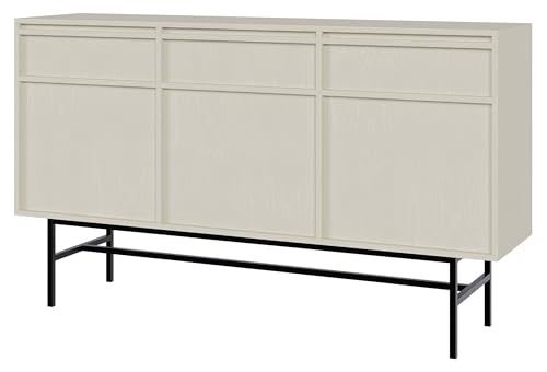 Selsey Kommode Aufbewahrungsschrank 3 Türen 3 Schubladen Schrank Schubladenschrank Push to Open Stehend 154 cm Evo Beige von Selsey