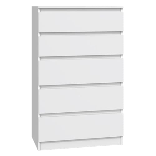 Selsey Kommode Malwa 109,5 x 70 x 40 cm - Fünf Geräumige Schubladen - Grifflose Front - Robuste Laminierte Spanplatte 16 mm - Weißes Design - Ideal für Schlafzimmer Selsey Kommode Malwa 109,5 x 70 x 40 cm - Fünf Geräumige Schubladen - Grifflose Front - Robuste Laminierte Spanplatte 16 mm - Weißes Design - Ideal für Schlafzimmer von Selsey