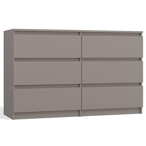 Selsey Kommode Malwa 75 x 120 x 30 cm - Sechs Geräumige Schubladen - Grifflose Front - Robuste Laminierte Spanplatte 16 mm - Graues Design - Ideal für Schlafzimmer von Selsey